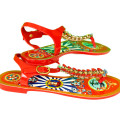 Dolce & Gabbana Carretto Siciliano Bejeweled Rubber and Tassel Print Sandals Red