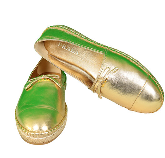Prada Nappa Silk Gold Espadrilles Slip On